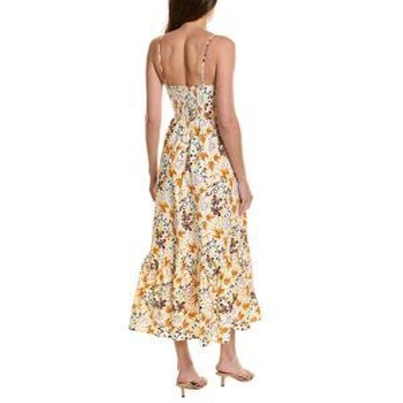 A.L.C  A-Line Midi Dress White Multi Lilah Print Flounce Hem Size 12 - Picture 2 of 8